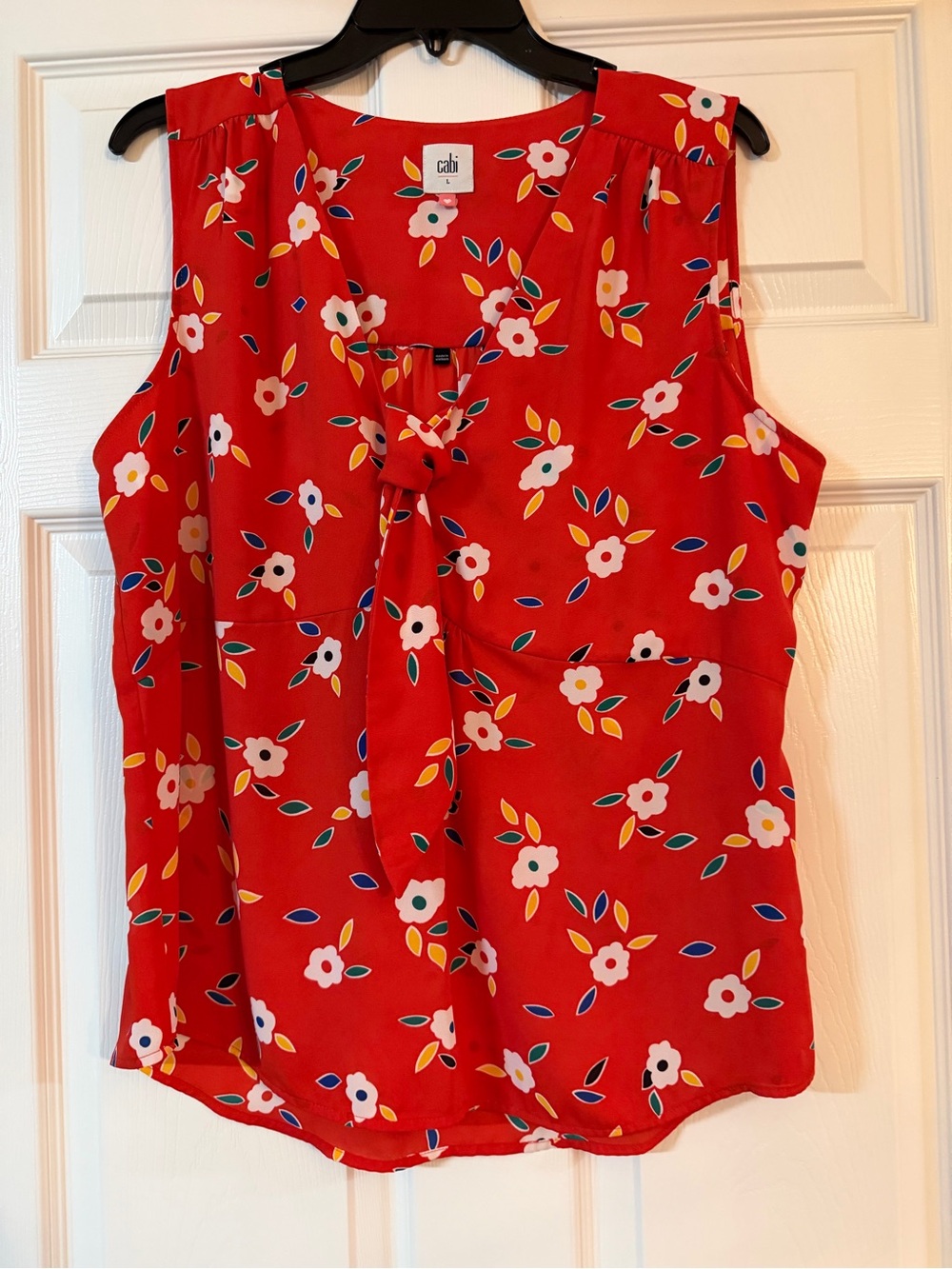CAbi Red Floral Tie-Front Sleeveless Camisole